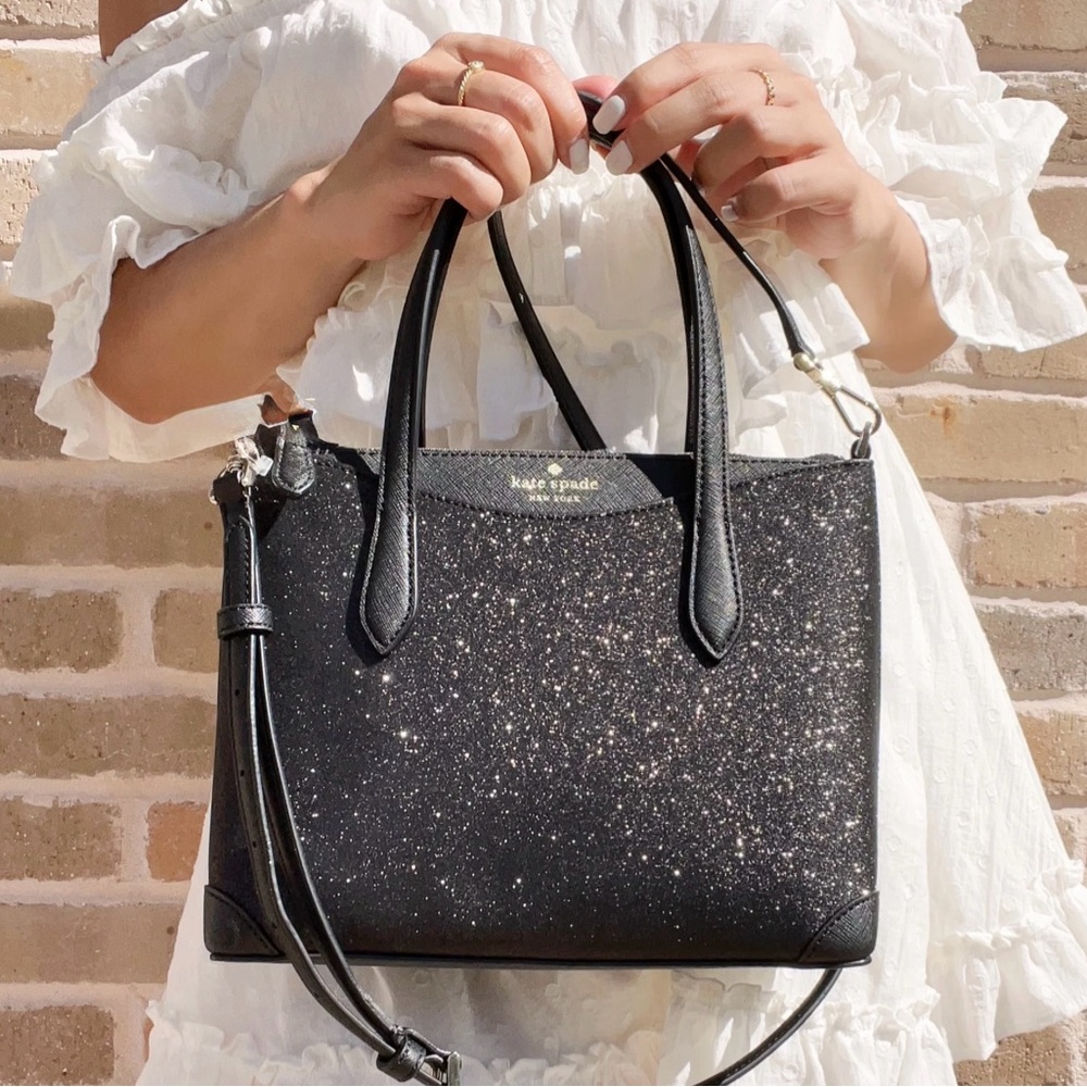 Kate Spade Shimmery Glitter Top Zip Satchel Purse with Crossbody strap - Picture 1 of 11